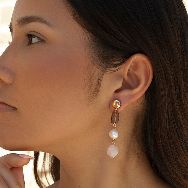 Natural stone earrings pearl pendant design