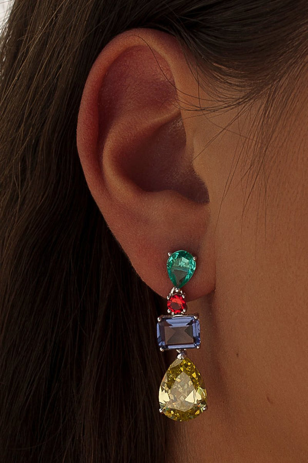 Pendientes de Piedras de Colores con Circonita Verde en Talla Pera