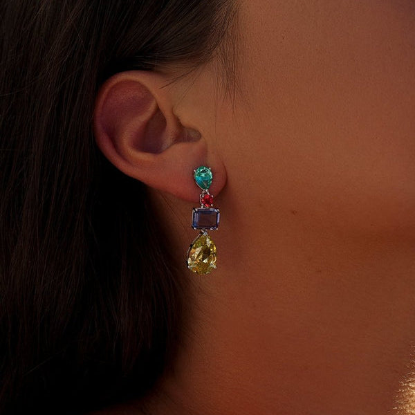 Colored Stone Earrings with Pear-Cut Green Zirconia