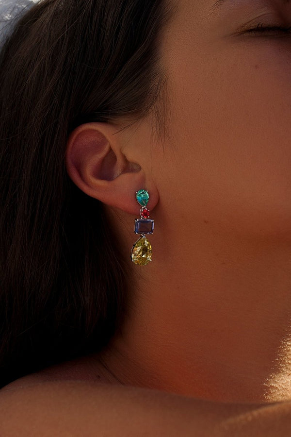 Pendientes de Piedras de Colores con Circonita Verde en Talla Pera