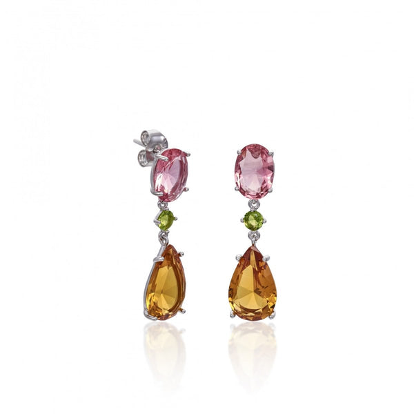 Pendientes de Piedras de Colores Plata en Tono Orange