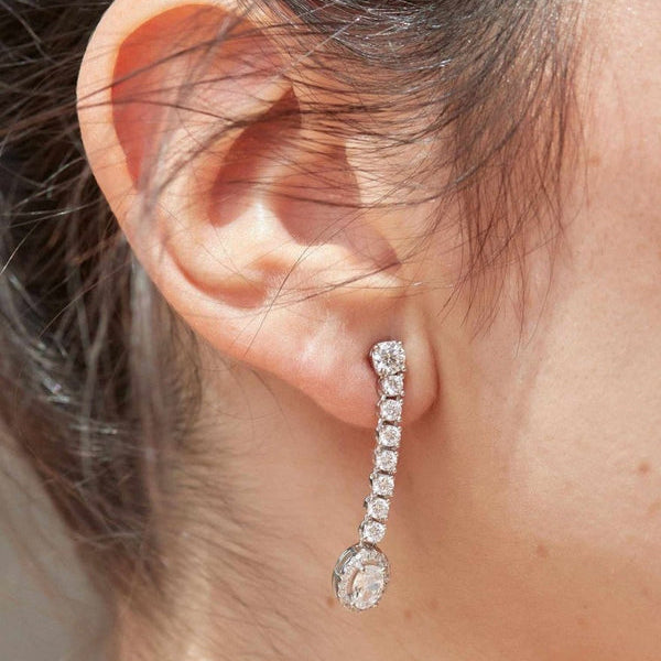 Long Shiny Silver Earrings Fine Design