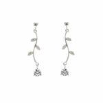 Long thin nature design earrings with zirconia