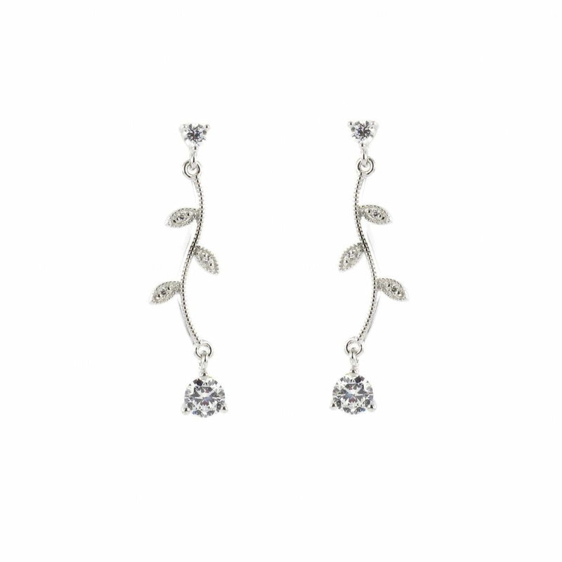 Long thin nature design earrings with zirconia