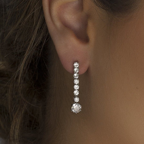 Long Bridal Earrings Silver Rigid Linear Design