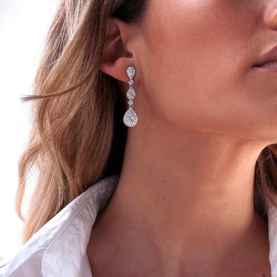 Long Silver Bridal Earrings with Various Sizes  