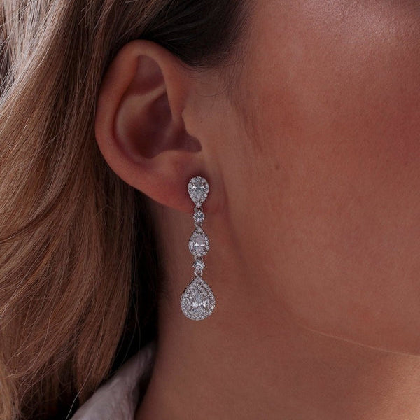 Long Silver Bridal Earrings with Different Sizes