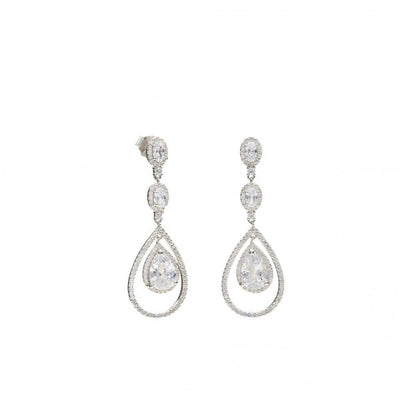 Pendientes largos plata brillantes novia de tres piezas