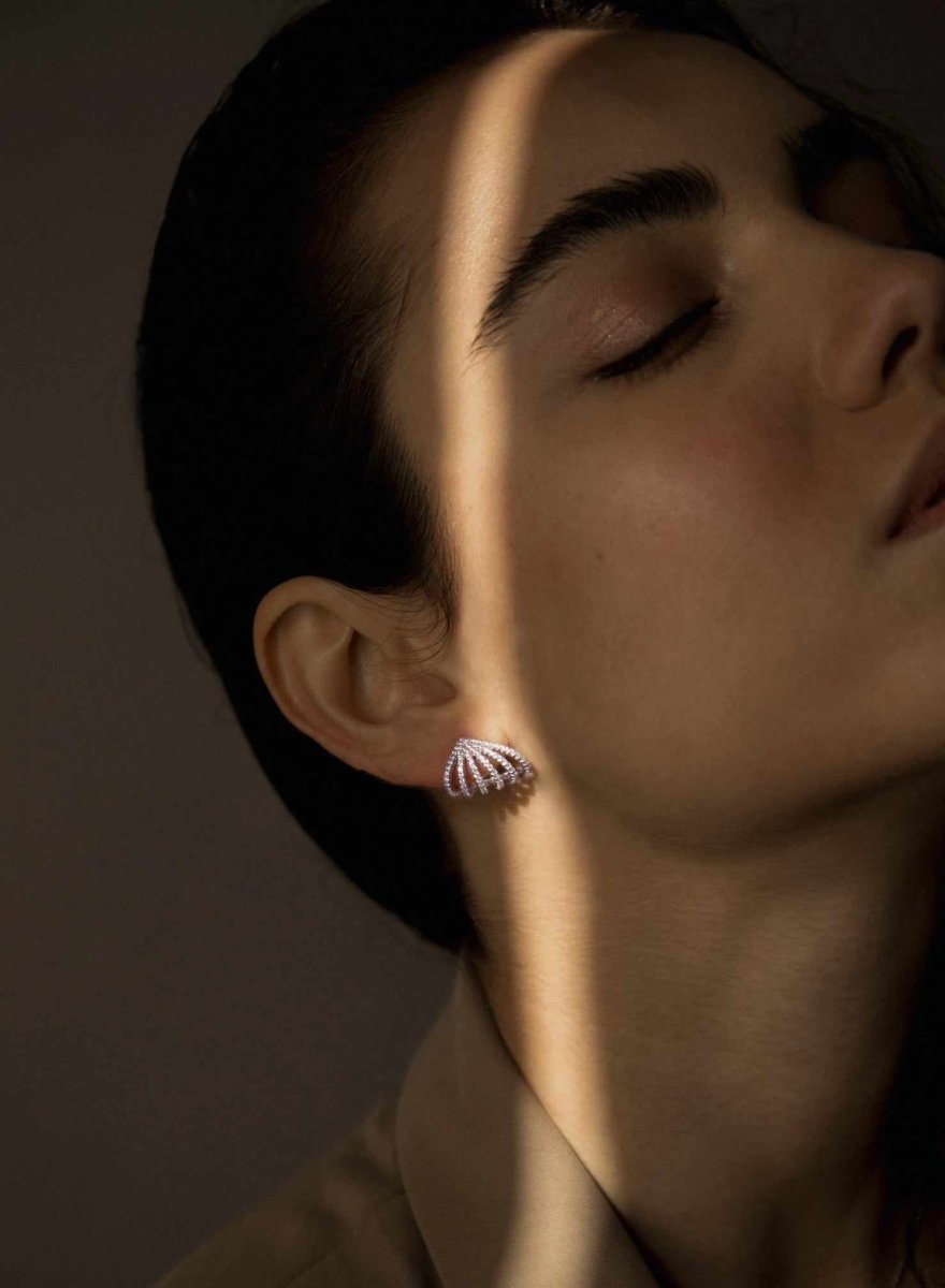 Original earrings six-lane design with zirconia stones