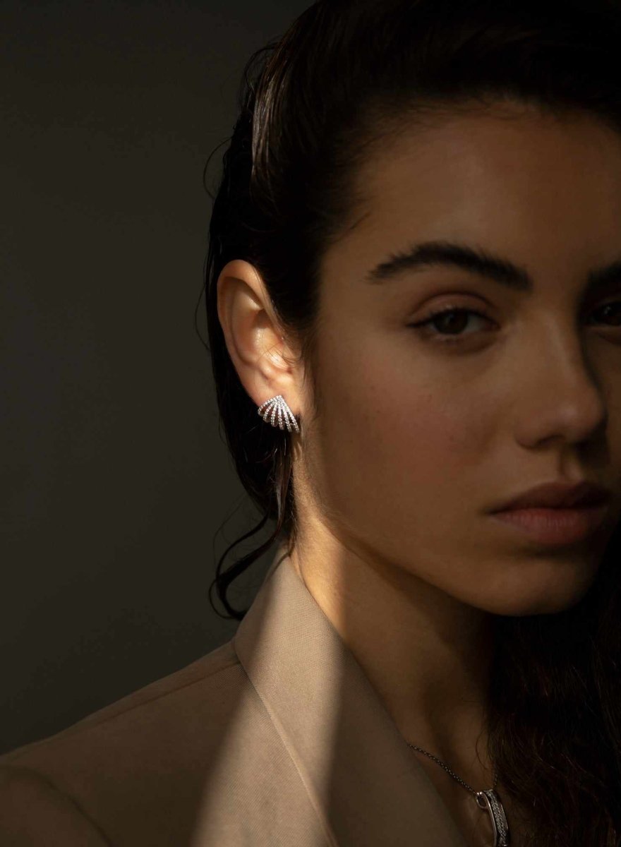 Original earrings six-lane design with zirconia stones