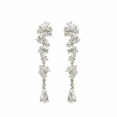 Pendientes Novia Plata Largos Brillantes Móviles con Cascada