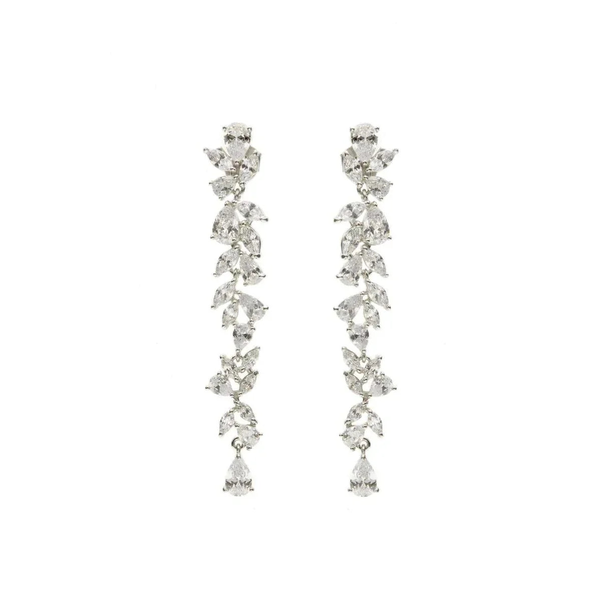 Long Classic and Elegant Silver Bridal Earrings