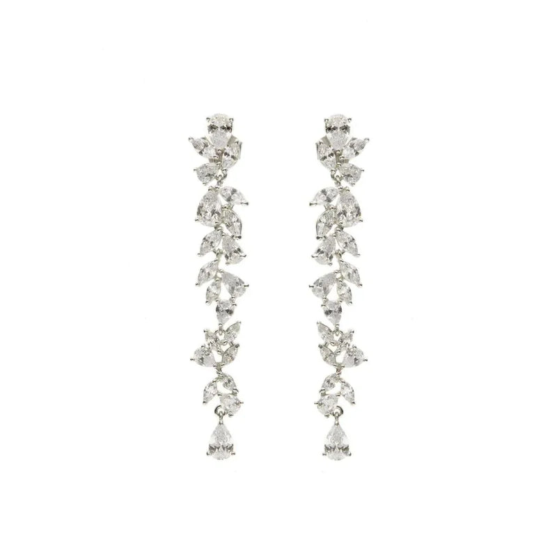 Long Classic and Elegant Silver Bridal Earrings
