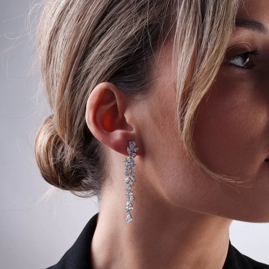 Pendientes Largos de Novia en Plata y Circonita