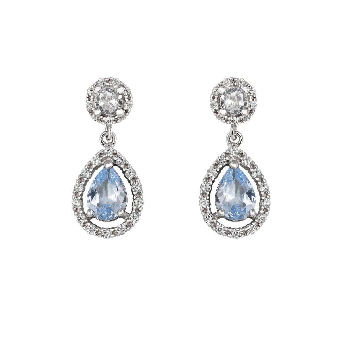 Short Bridal Earrings Aquamarine Drop Round Rosette