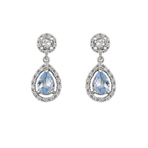 Short Aquamarine Drop Bridal Earrings with Round Rosette