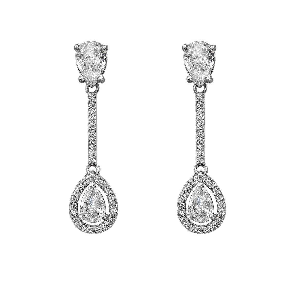 Bridal Earrings White Zirconia Bar Drop