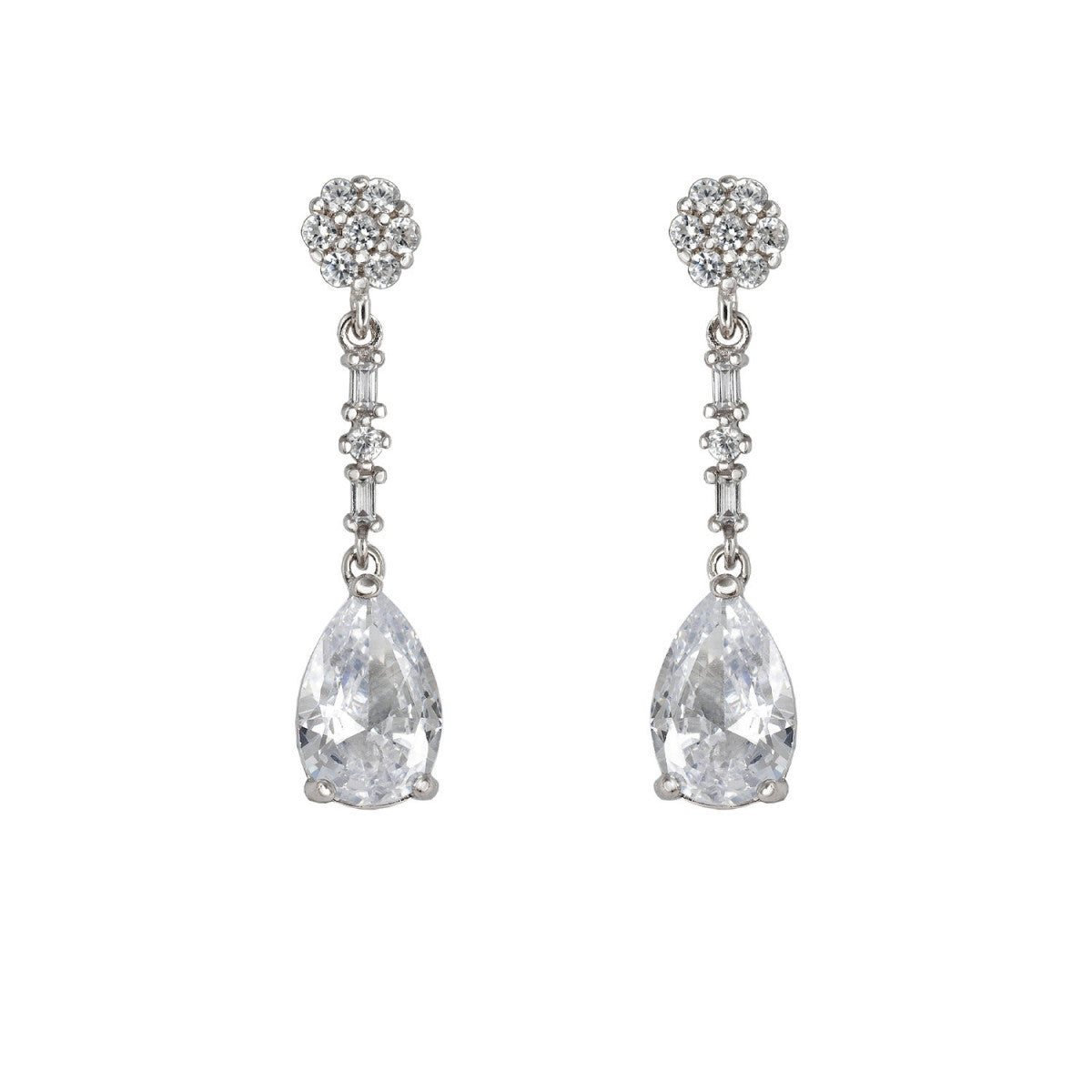 Short Bridal Earrings Zirconia Drop Rosette