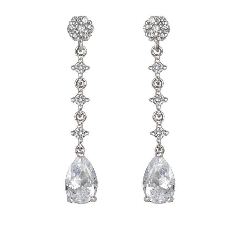 Pendientes de Novia Largos Circonita Gota Rosetón