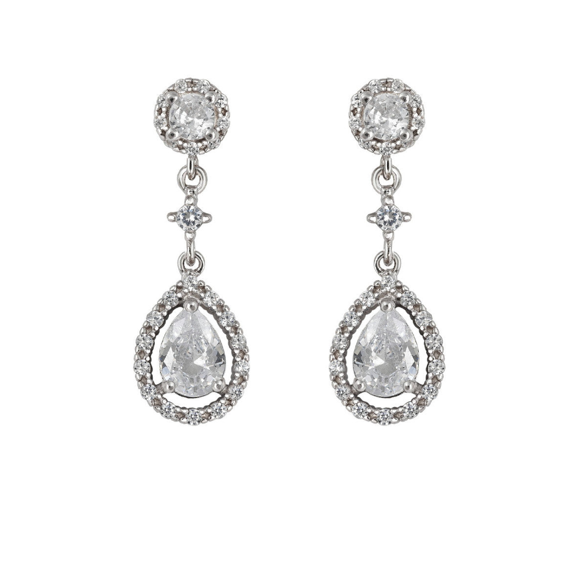 Short Bridal Earrings Pavé Drop Zirconia Rosette