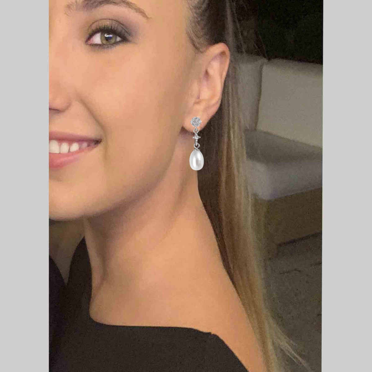 Short Bridal Earrings Oval Pearl