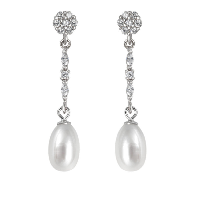 Boucles d'oreilles de mariée longues perles ovales