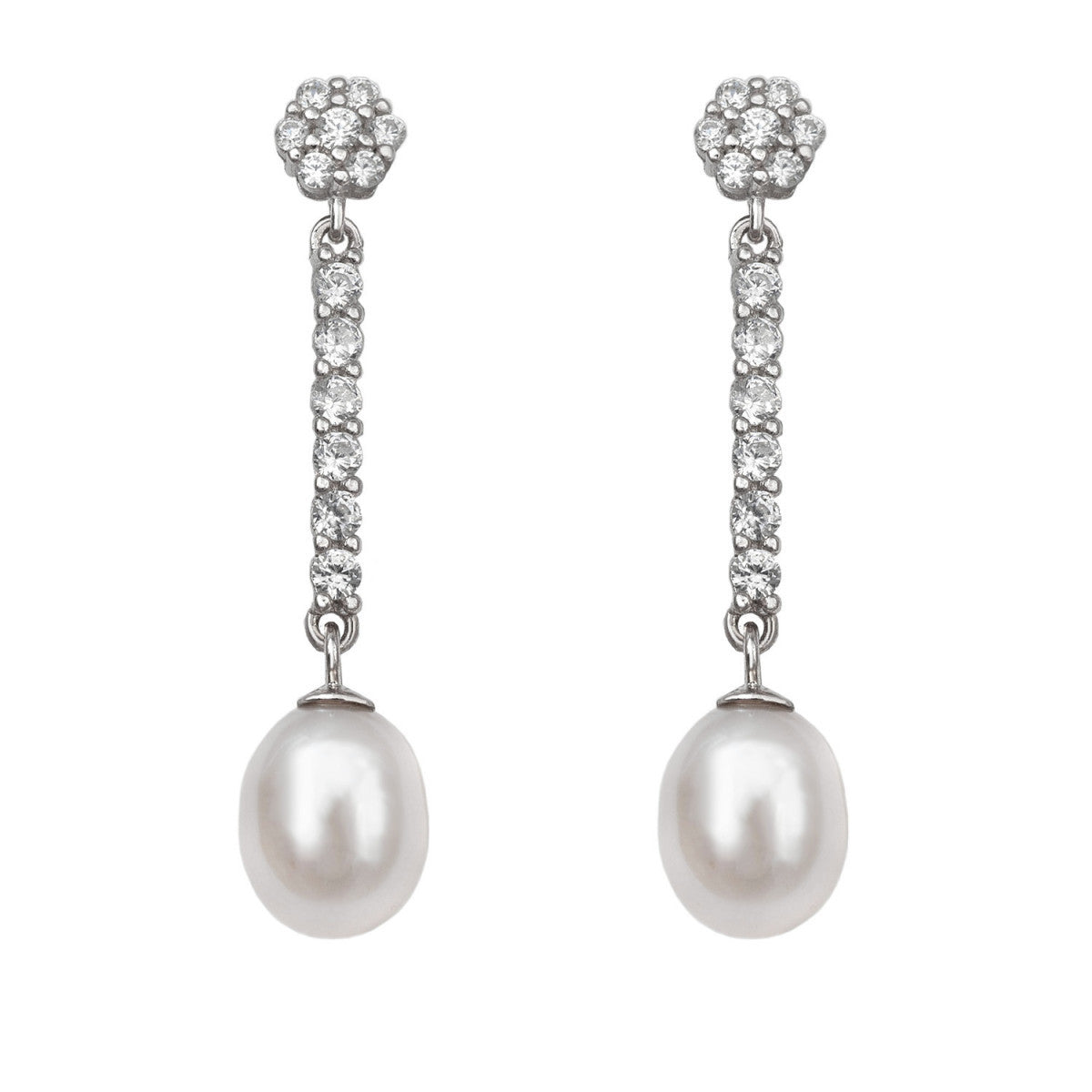 Bridal Earrings Pavé Bar Zirconia Pearl Rosette