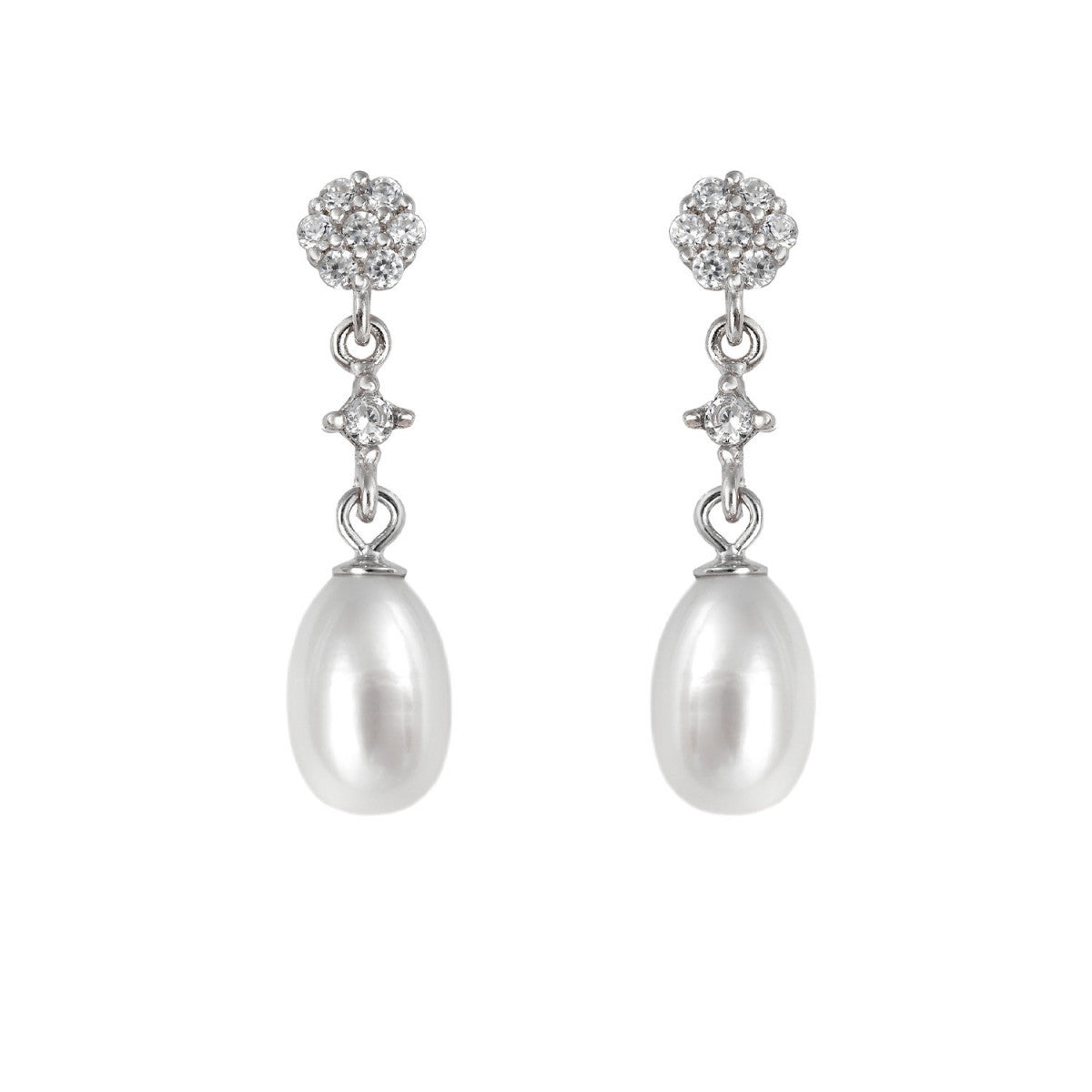 Short Bridal Earrings Oval Pearl