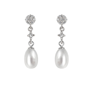 Short Oval Pearl Bridal Earrings