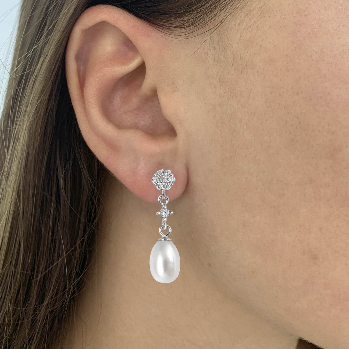 Short Bridal Earrings Oval Pearl