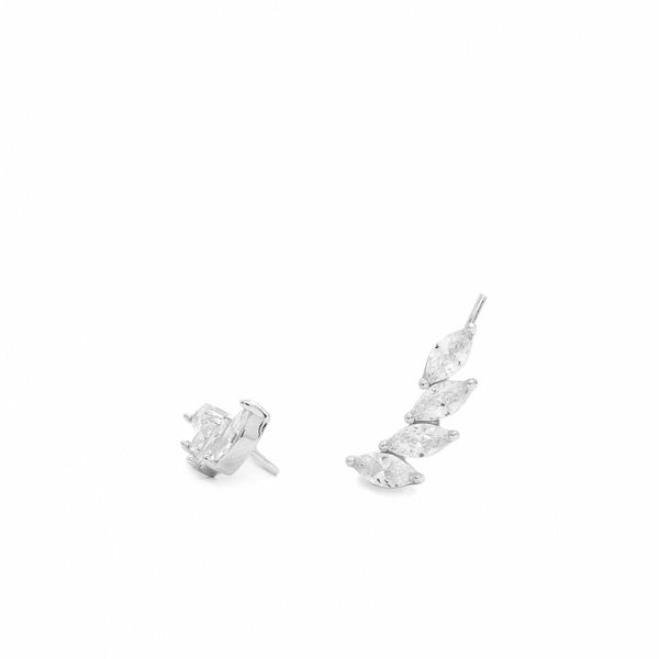 Silver climber earrings with four zirconia in diamond design