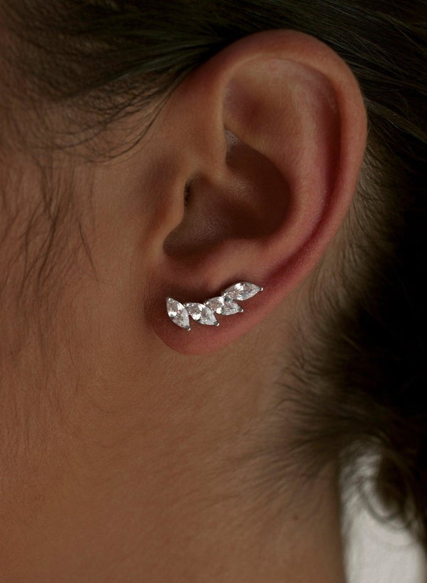 Silver climber earrings with four zirconia in diamond design