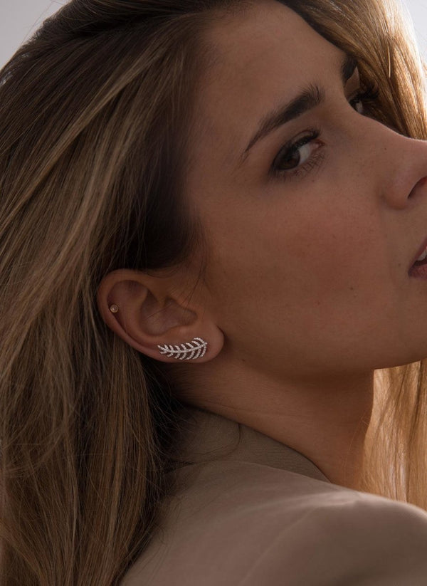 Leaf design climber earrings with cubic zirconia