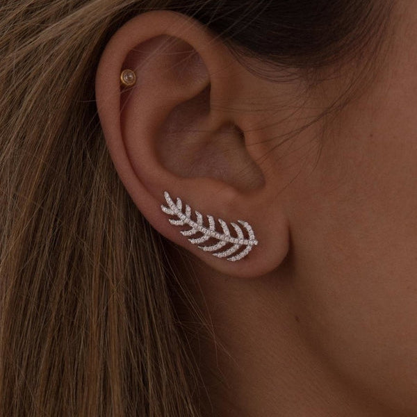 Leaf design climber earrings with cubic zirconia