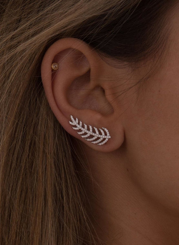 Leaf design climber earrings with cubic zirconia