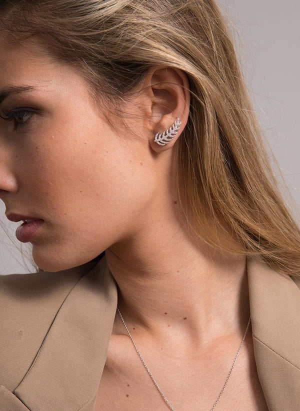 Leaf design climber earrings with cubic zirconia