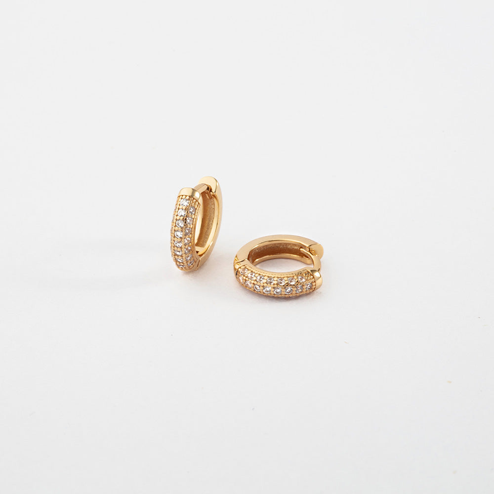 Triple Row Hoop Earrings with Cubic Zirconia Gold