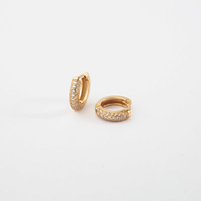 Pendientes de Aro Triple Hilera con Circonitas Gold