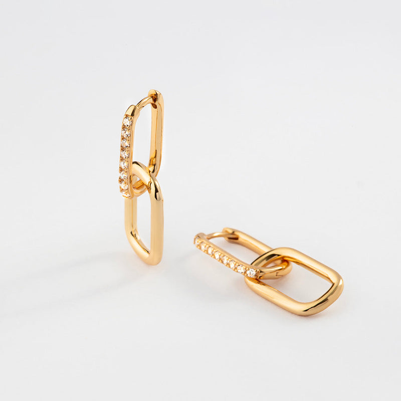 Gold Intertwined Double Hoop Earrings with Zirconia