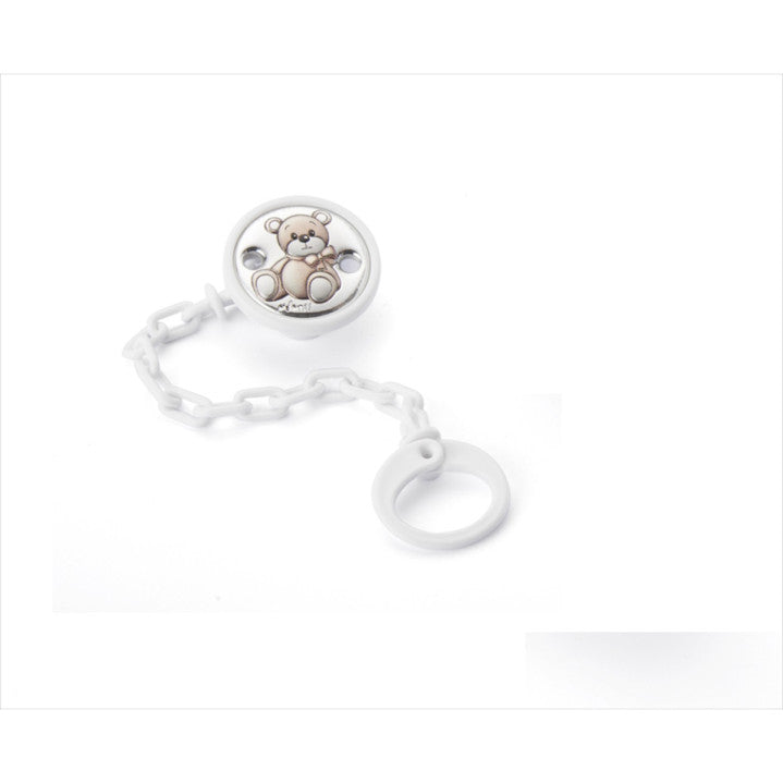Silver Pacifier Holder Bear with Bow