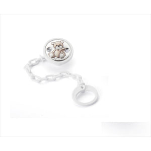Silver Pacifier Clip Bear with Bow