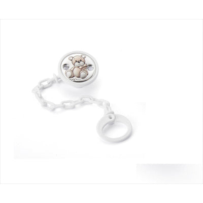 Silver Pacifier Clip Bear with Bow