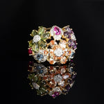 Anillo Plata Flores Multicolor bañado en Oro 18k