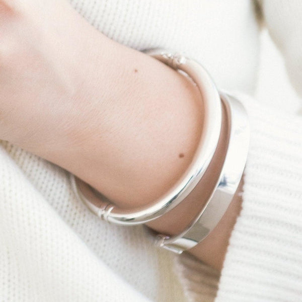 Thick Cylindrical Silver Slave Bracelet