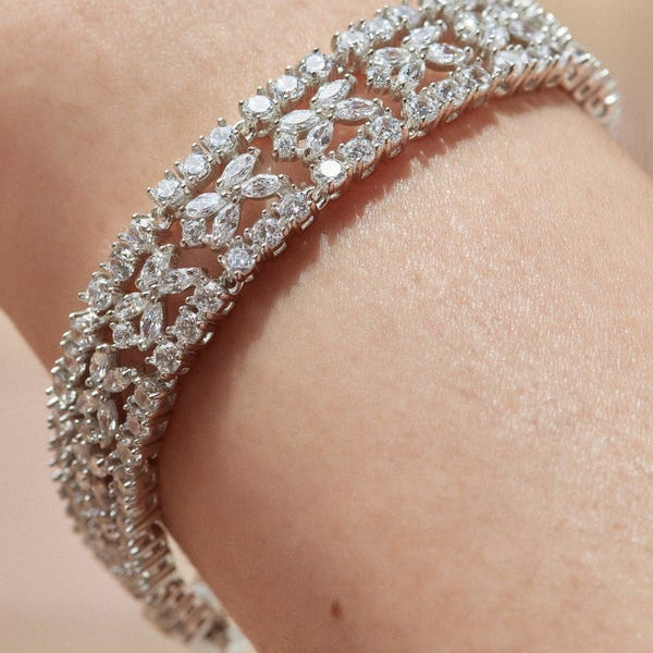 Silver Rivière Bracelet with White Zirconia Rails in Different Sizes