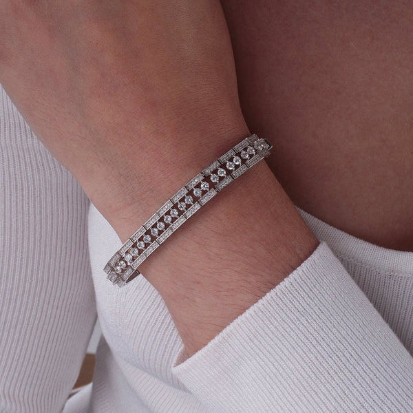 Shiny Silver Bracelets with Central Zirconia Rail