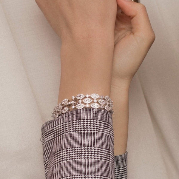 Shiny Silver Bracelets Rivière Style Wide Design