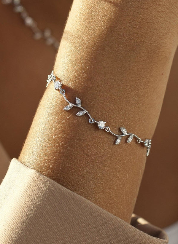 Fine silver bracelets branch design with zirconia stones
