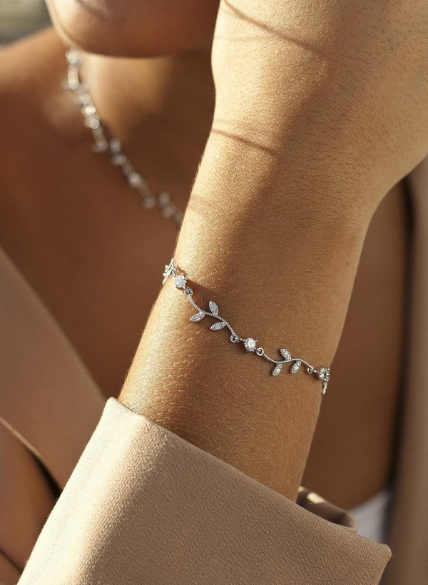 Fine silver bracelets branch design with zirconia stones