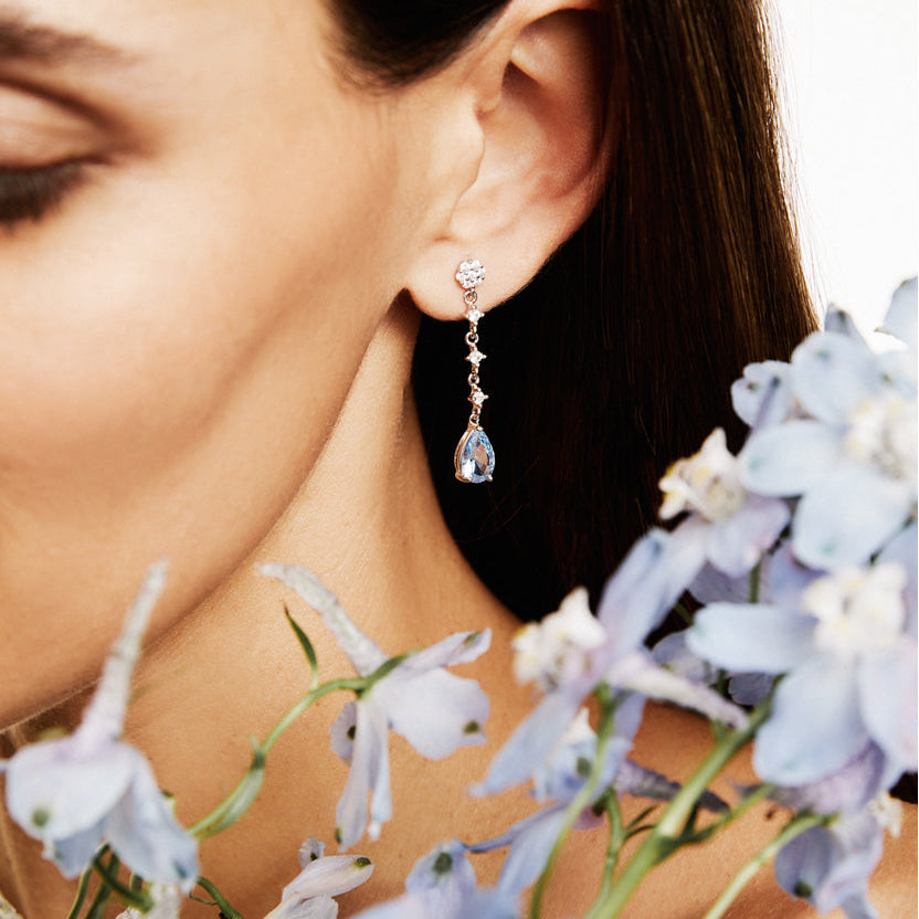 Sposata Earrings 925 Silver with Zirconia and Pink Teardrop